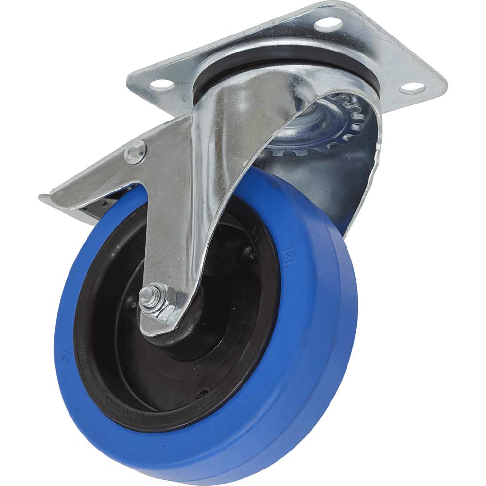 Sealey Blue Swivel Plate Total Lock Castor Elastic 125Mm 250Kg