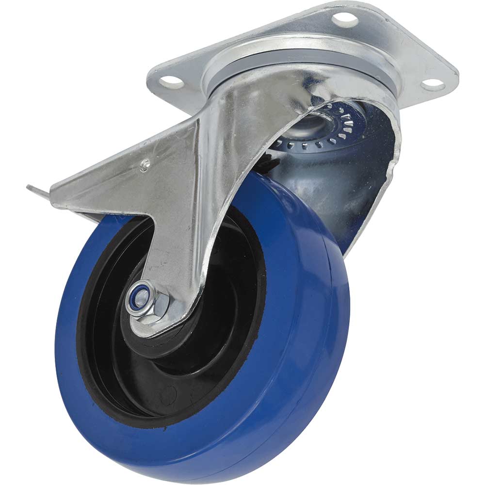 Sealey Blue Swivel Plate Total Lock Castor Elastic 300Kg