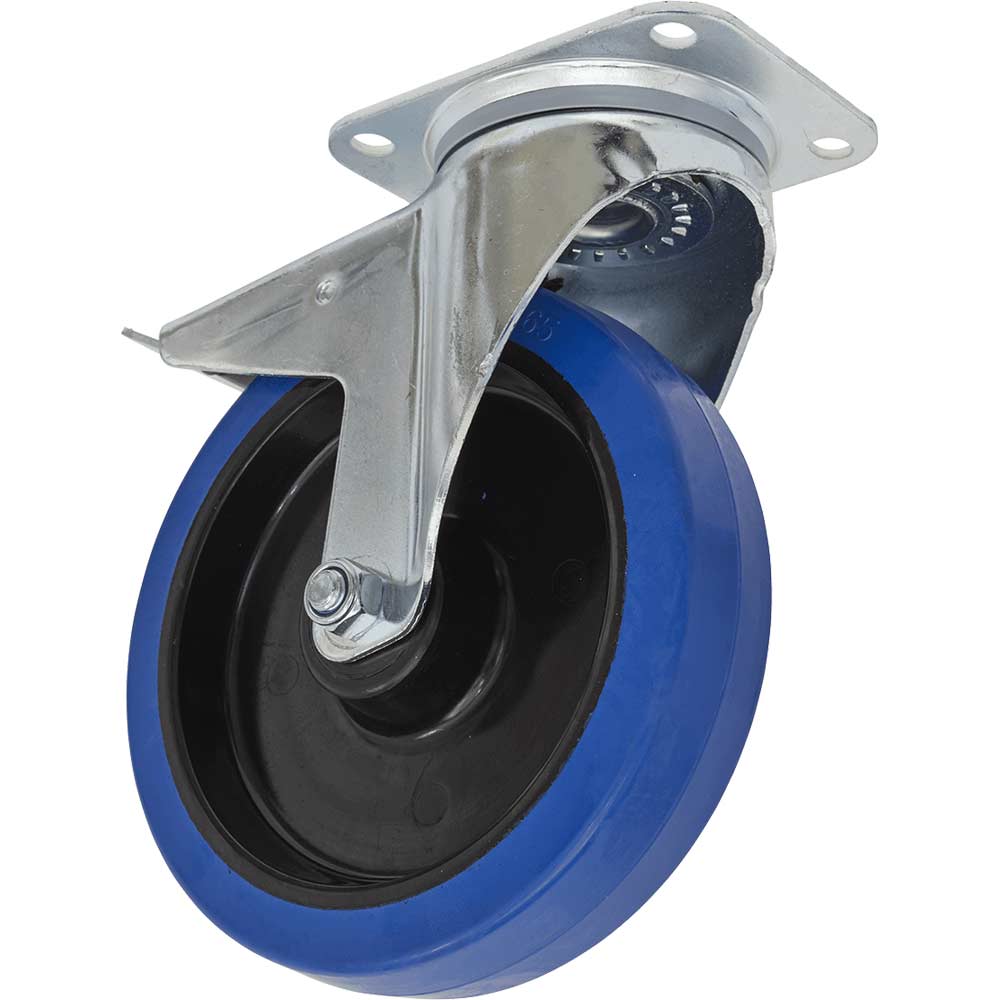 Sealey Blue Swivel Plate Total Lock Castor Elastic 200Mm 400Kg