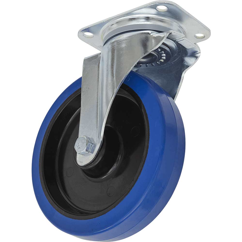 Sealey Blue Swivel Plate Castor Elastic 200Mm 400Kg