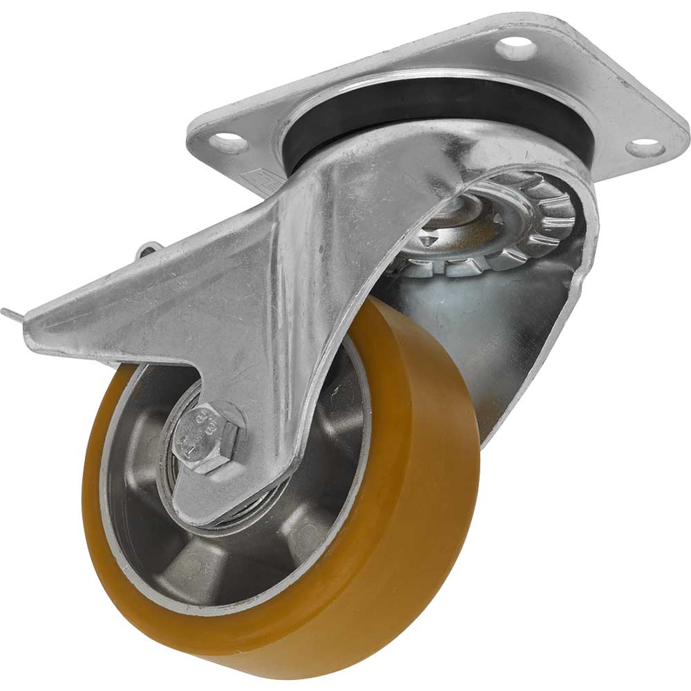 Sealey Swivel Plate Total Lock Castor Polyurethane 125Mm 500Kg