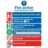 Sealey Self Adhesive Vinyl Fire Action With Lift Sign Pack of 10 Sealey Self Adhesive Vinyl Fire Action With Lift Sign Pack of 10