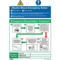 Sealey Rigid Plastic Electric Shock Emergency Action Sign Sealey Rigid Plastic Electric Shock Emergency Action Sign