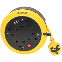 Stanley 6 Socket Cable Extension Reel 240v and USB 