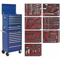 Sealey Superline Pro 14 Drawer Roller Cabinet, Mid and Top Tool Chests + 446 Piece Tool Kit Sealey Superline Pro 14 Drawer Roller Cabinet, Mid and Top Tool Chests + 446 Piece Tool Kit