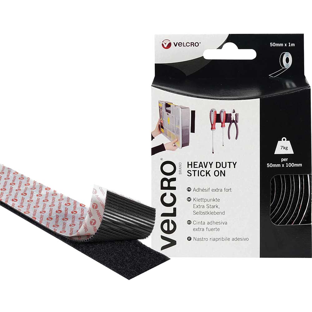 VEL-EC60241 Bande auto-agrippante à coller partie velours et partie agrippante, extra-fort (l x l) 1000 mm x 50 - Velcro