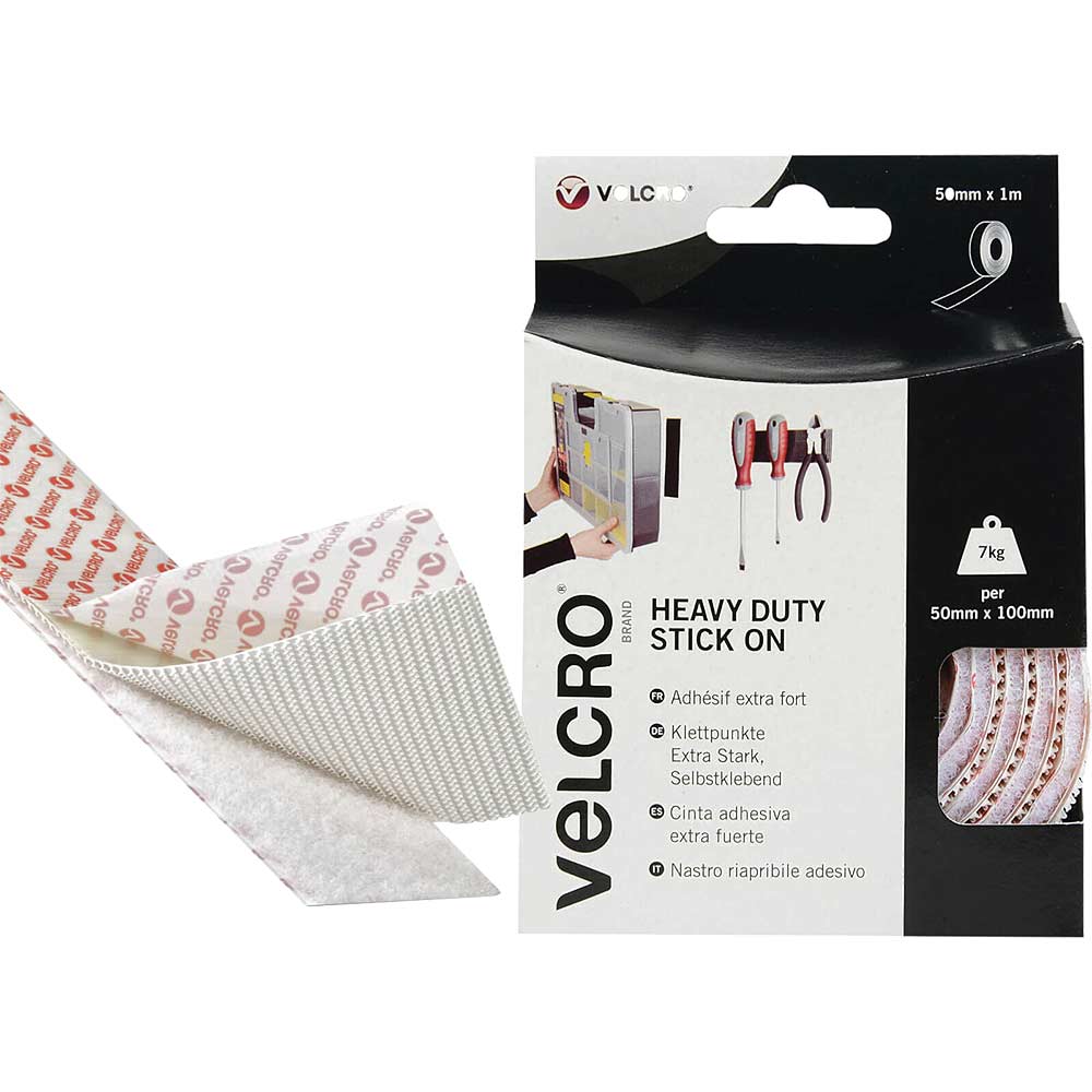 VEL-EC60242 Bande auto-agrippante à coller partie velours et partie agrippante, extra-fort (l x l) 1000 mm x 50 - Velcro