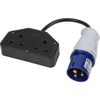 Sealey 16A/13A Trailing Twin Socket and 2P+E Blue Plug Cable Set