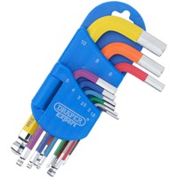 Draper Expert 9 Piece Short Arm Colour Coded Ball End Hex Key Set