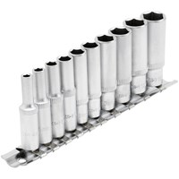 Draper 10 Piece 1/4" Drive Deep Hex Socket Set Metric on Rail