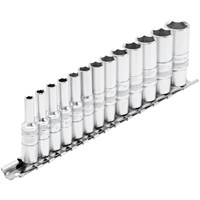 Draper Expert 13 Piece 1/4" Drive Deep Hex Socket Set Metric on Rail