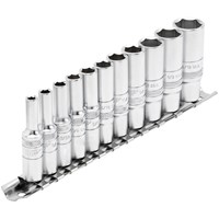 Draper Expert 11 Piece 1/4" Drive Deep Hex Socket Set Imperial on Rail