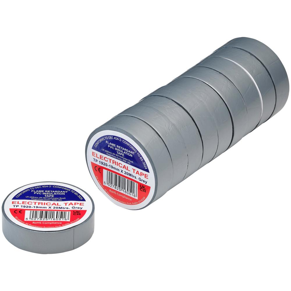 Draper PVC Electrical Insulation Tape Pack of 10 Grey 19mm 20m