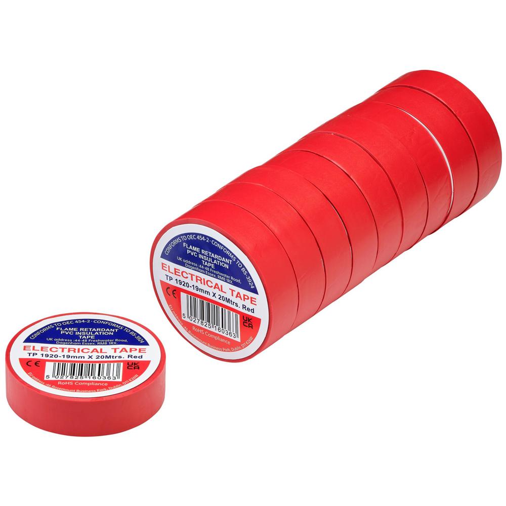 Draper PVC Electrical Insulation Tape Pack of 10 Red 19mm 20m
