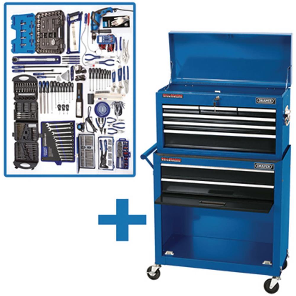 Draper 8 Drawer Roller Cabinet and Top Tool Chest + 42 Piece Tool Kit ...