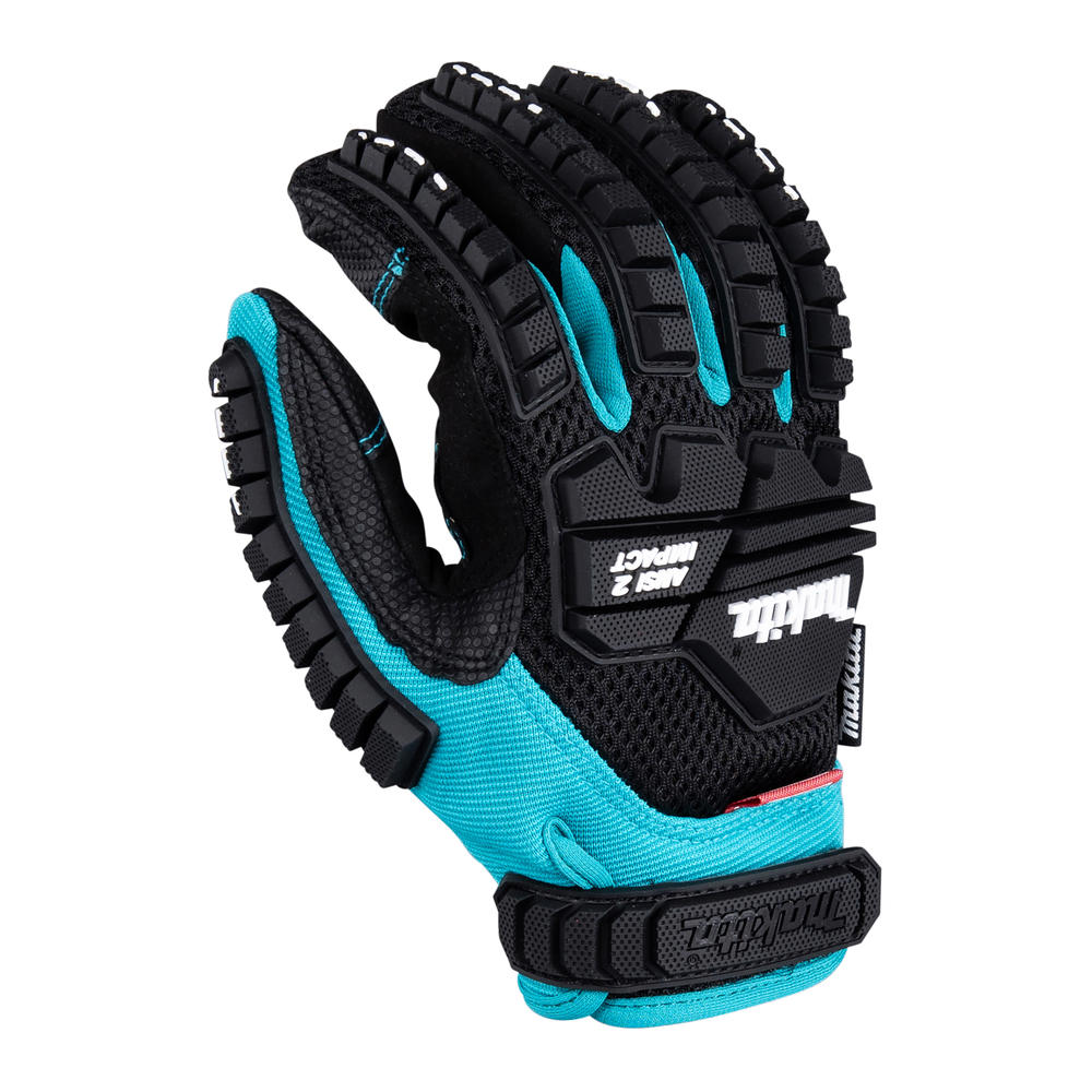 Makita Advanced Impact ANSI2 Demolition Gloves - Black and Blue, Size L Pack Quantity: 1