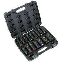 Sealey 16 Piece 1/2" Drive Deep Colour Coded Hexagon Impact Socket Set