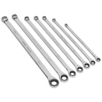 Sealey 7 Piece Extra Long Ratchet and Fixed Ring Spanner Set