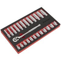 Sealey 25 Piece 3/8" Drive Ratchet Wrench and Socket Rail Set