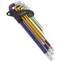 Sealey AK7191 9 Piece Colour Extra Long Ball End Hexagon Allen Key Set Metric