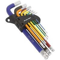 Sealey 9 Piece Colour Coded Long Ball End Hex Key Set Imperial