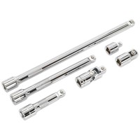 Sealey AK7690 3/8 Drive 6 Piece Wobble Rigid Extension Bar Adaptor and Universal Joint Set