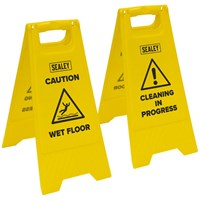 Sealey 2 Piece Wet Floor Cleaning in Progress Signs Set 