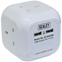 Sealey 4 Way Mains Extension Cube and USB Sockets 240v