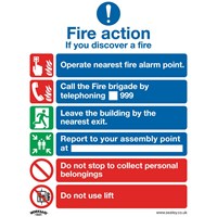 Sealey Self Adhesive Vinyl Fire Action With Lift Sign Pack of 10
