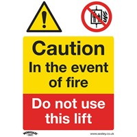 Sealey Rigid Plastic Caution Do Not Use Lift in Fire Sign Pack of 10