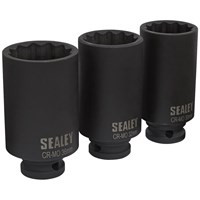 Sealey 3 Piece 1/2" Drive Bi Hexagon Hub Nut Impact Socket Set