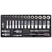 Sealey 35 Piece 3/8" Drive Slim Ratchet Socket Set Metric in Module Tray